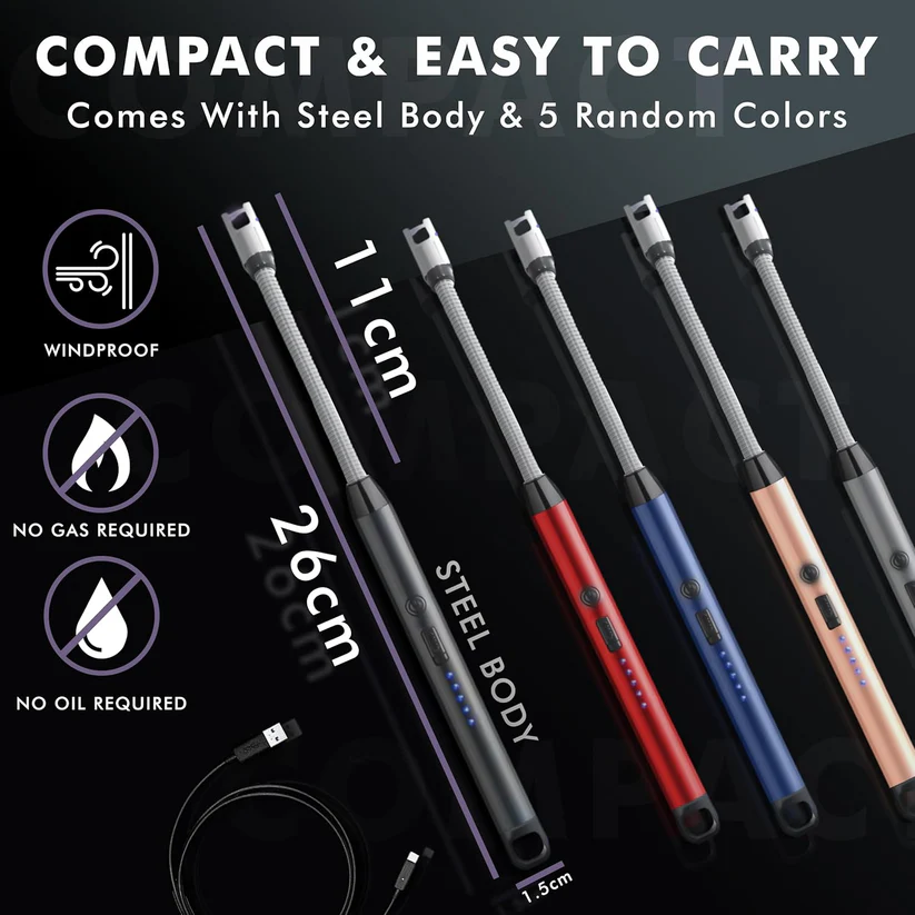 Rechargeable Plasma Lighter for Gas Stove - 360° Flexible & Windproof, Multi-Color